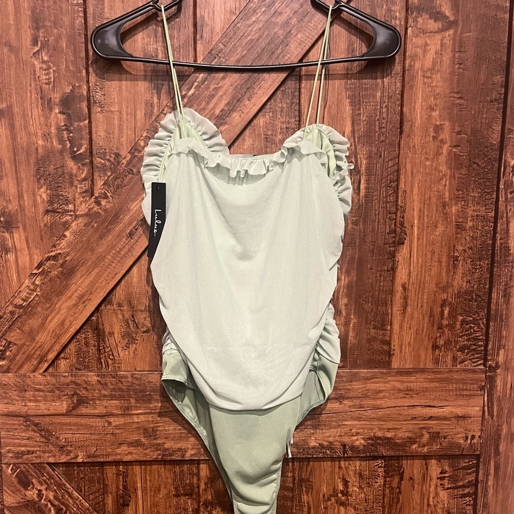Lulus NWT sage green tule tank body suit women's XL‎ - Picture 5 of 9